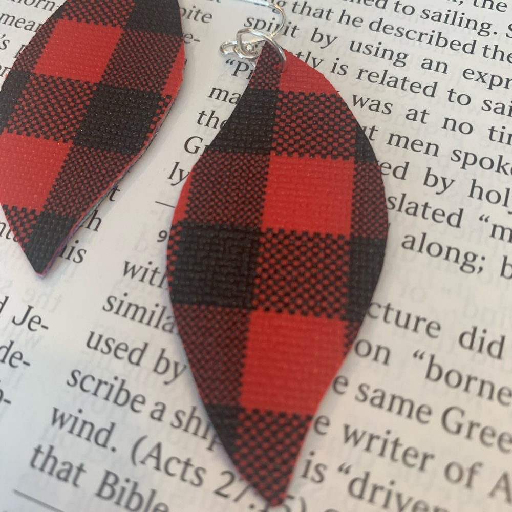 Reversible buffalo check leather Earrings
